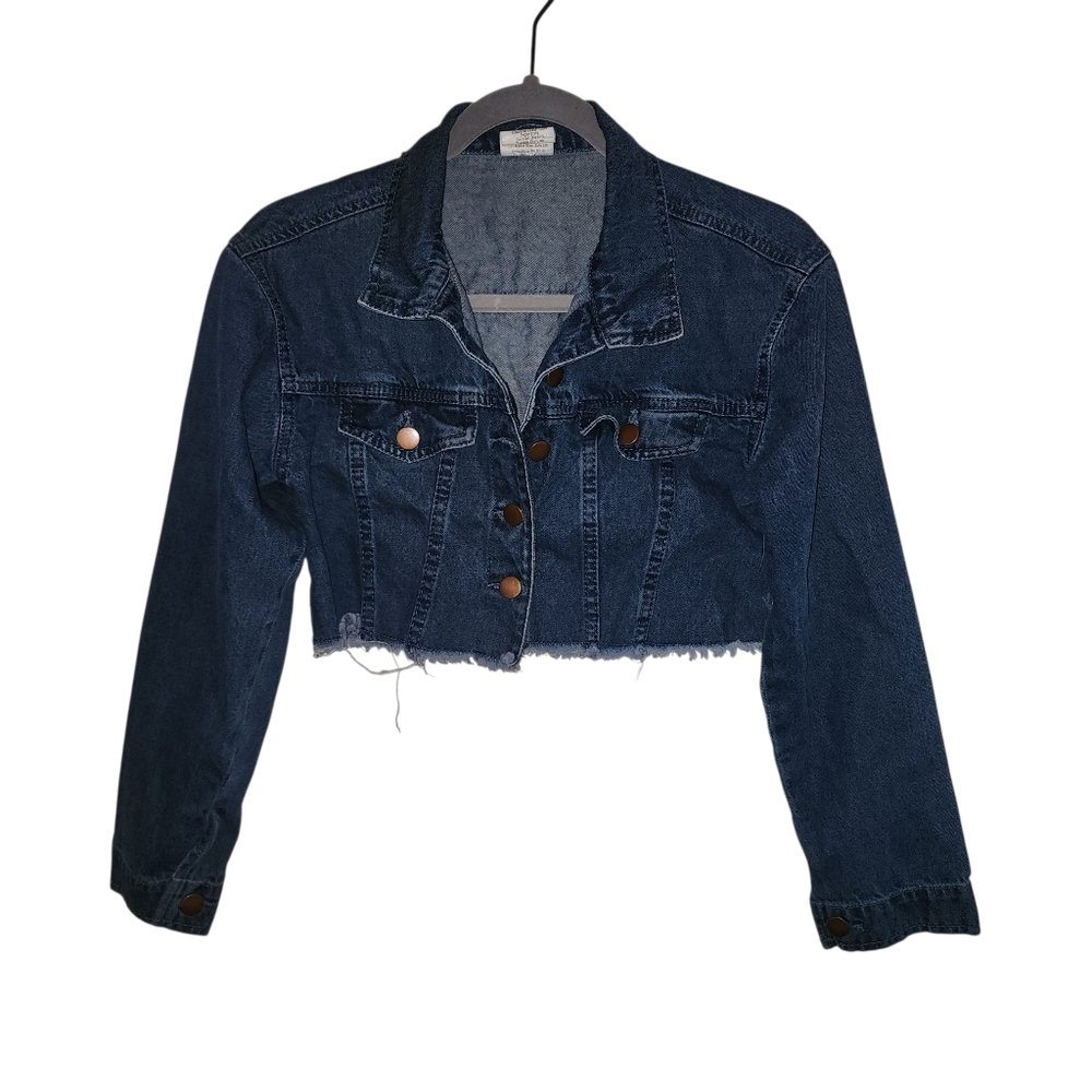 199. Cropped Dark Blue Denim Jacket With Bronze Colored Buttons